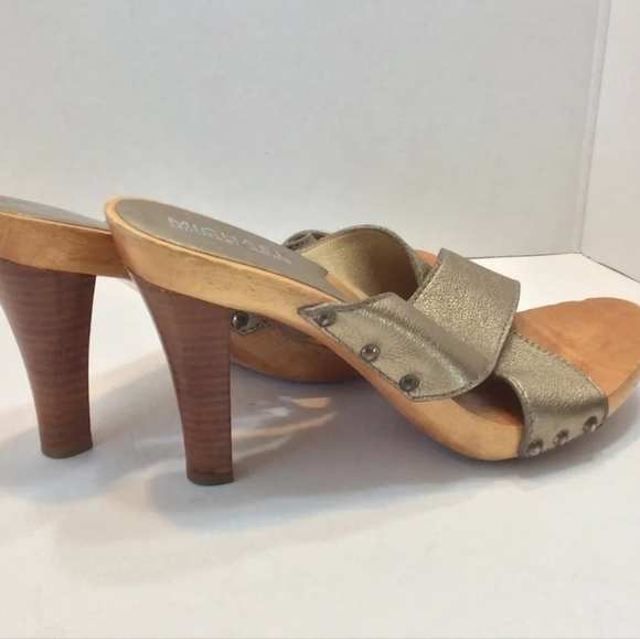 MICHAEL Michael Kors Gold Wood Strappy Slide Mules Heel Sandals Size 8M Brazil - Picture 4 of 8